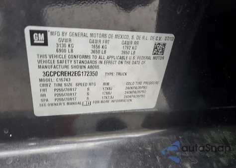 2014 Chevrolet Silverado C1500 Lt из США, поврежденный, VIN 3GCPCREH2EG172350